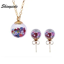 Новинка, Летний стиль, стеклянный кристалл, ювелирный набор, серьги-гвоздики для женщин, подарок, цепочка, ожерелья и подвески