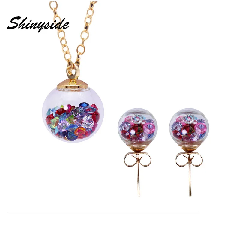

2019 new summer style glass crystal jewelry set stud earrings for women gift chain necklaces&pendant