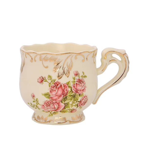 250 мл креативные кружки цвета слоновой кости Ретро Керамическая кофейная чашка для молока, чая с золотым ободком питейная посуда кружки Novetly подарок - Цвет: Rose cup