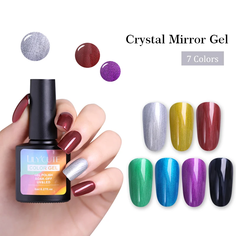 

LILYCUTE 8ml Soak Off Gel Polish Crystal Magic Mirror Effect Silver UV Gel Varnish Nail Art Chrome Lacquer Nail Art Gel