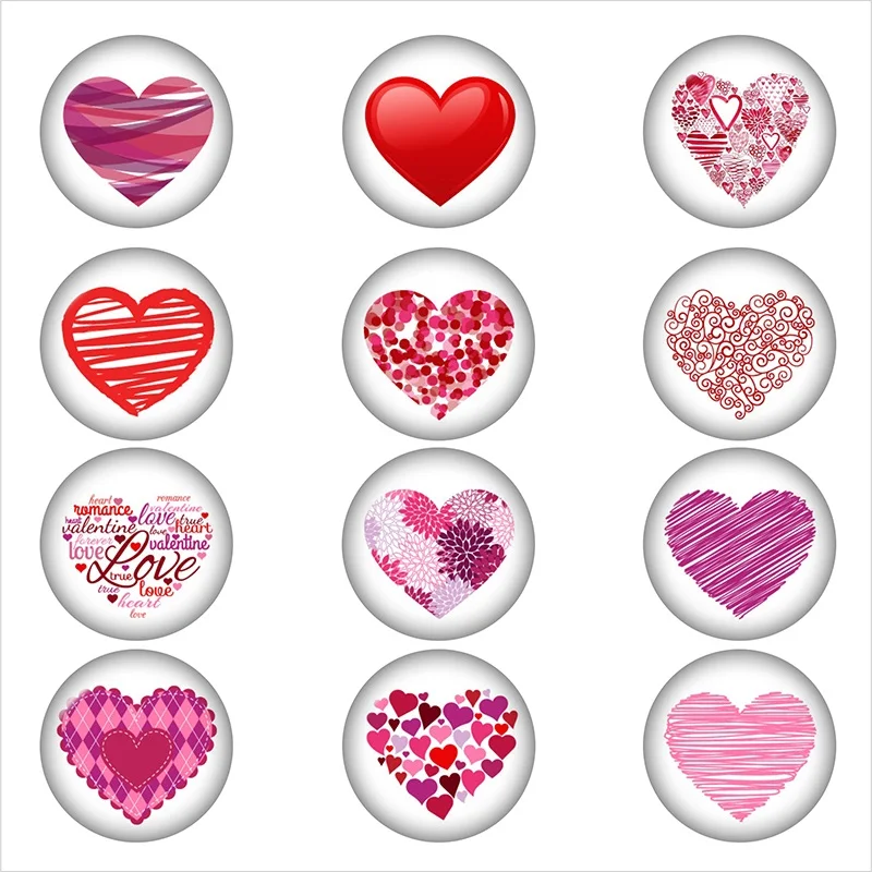 Valentine-s-Day-LOVE-heart-glass-snap-button-jewelry-DIY-Round-photo-cabochons-flat-back-DA1274