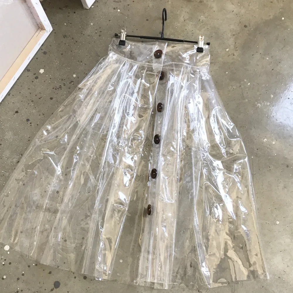 Пластиковая юбка для влюбленных, весенний и летний дождевик, термополиуретановая юбка с высокой талией и пуговицами, пластиковый прозрачный ПВХ юбка, голографическая юбка