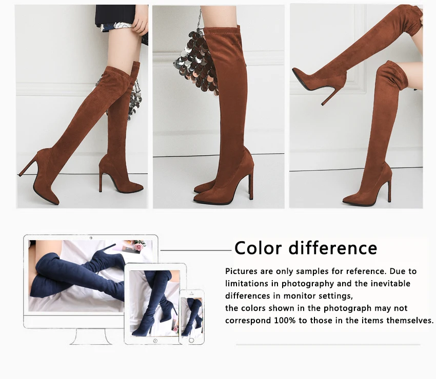 ESVEVA/ г. Сапоги выше колена женская обувь элегантные мотоботы на тонком высоком каблуке с эластичной лентой и острым носком женские размеры 34-43