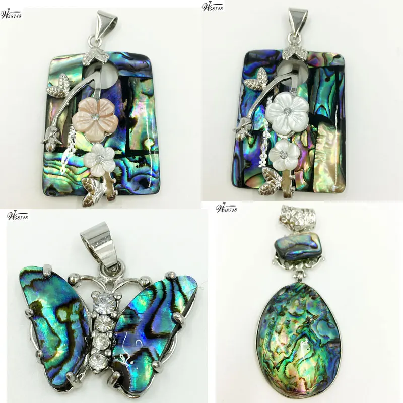 

Free Shipping Fashion Jewelry New Zealand Abalone Shell Butterfly Oblong Flower Art Women Men Pendant Bead WFH595