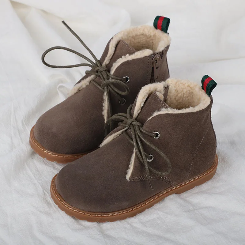 

Children's Shoes Autumn Winter Kids Martin Boots Ankle Boots Sheep Leather Soft Snow Boot Unisex Shoeslaces Zipper Fashion Boots