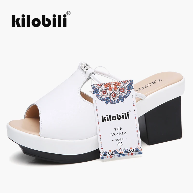 Kilobili/женские босоножки; обувь из натуральной кожи на платформе без шнуровки; женские повседневные босоножки на высоком квадратном каблуке; модная новинка года; сезон лето