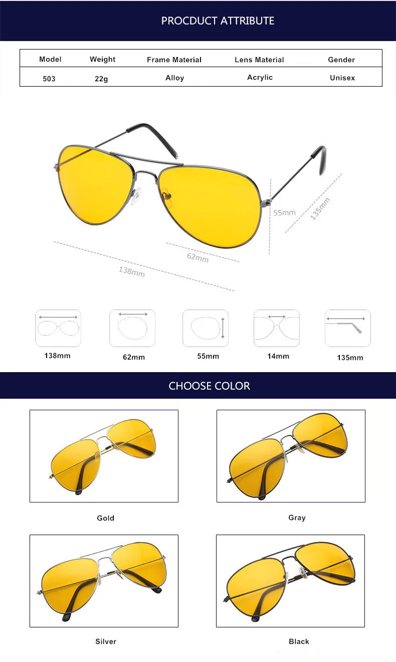 ZXWLYXGX очки пилота ночного видения, мужские и женские Брендовые очки, солнцезащитные очки, водительские очки для ночного вождения