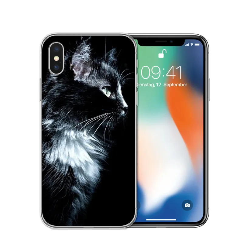 Мягкий ТПУ чехол для телефона с милым черным котом и глазами, чехол для iPhone X 10, прозрачный силиконовый чехол для iPhone 5S, SE 6, 6 S, 7 Plus, 8, 8Plus - Цвет: T0592
