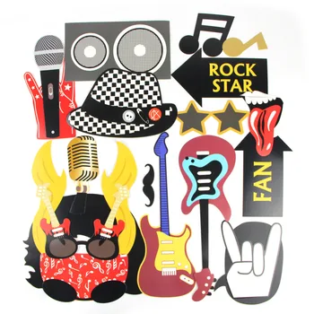 

18pcs Rock Party Photo Booth Props for Birthday Party Rocker Music Theme Rock n' Roll Party Supplies
