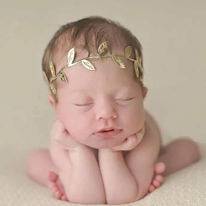 Повязка на голову с бронзовыми листьями для маленьких девочек; эластичная повязка на голову для новорожденных; аксессуары для волос; Детская повязка на голову