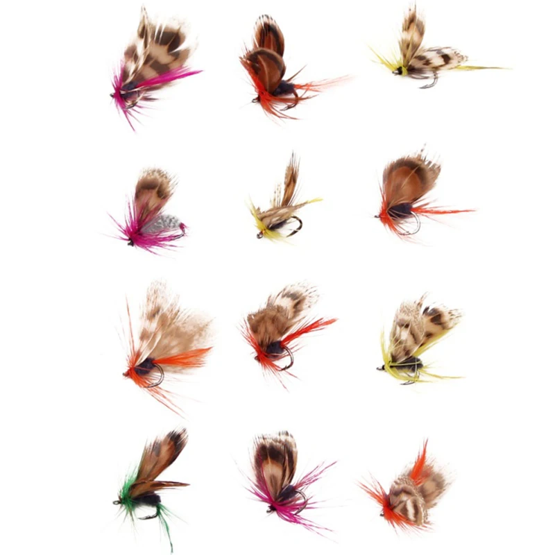 

12PCS Floating Insect Hook Single Flies Bait Baits Fishing Feather Pesca Artificial Set Dry #8 Soft Lure Fly