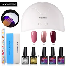 Modelones 8 шт./лот инструменты для начинающих ногтей 16 Вт Nature1 Сушилка для ногтей Светодиодная лампа набор любые 3 цвета гель для ногтей Полировочный для ногтей, маникюрный набор