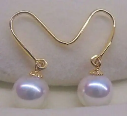 

a pair of AAA 10-9mm round Akoya white pearl earrings14K
