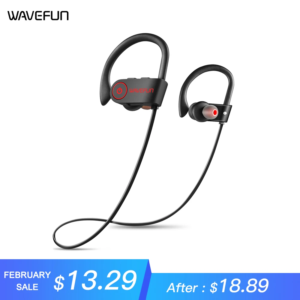 Wavefun bluetooth headphones IPX7 waterproof wireless headphone sports bass bluetooth earphone with mic for phone iPhone xiaomi