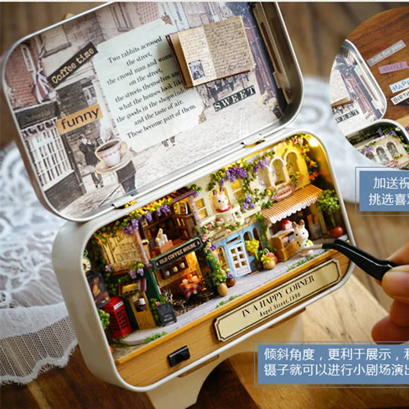 DIY Doll House Furnitures Doll Houses Miniature Box Theatre Nostalgic Theme Miniature Scene Wooden Miniature Puzzle Toys