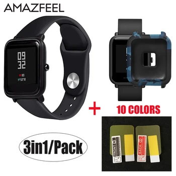 

3in1/Pack For Amazfit Bip Strap Silicone Soft Wristband Bracelet for Huami Amazfit Bip Case Protector Screen Film