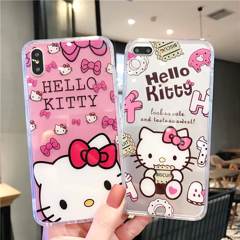 

Cute Phone Couple Cases for iPhone X Funny Hello Kitty Cartoon Glass Case Cover for iPhone 6 6s 7 8 Plus X XS XR XSMax