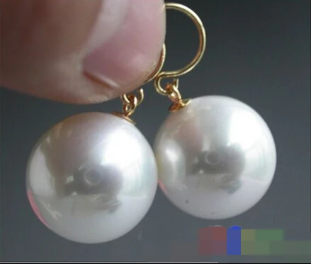 

free shipping 00070 white round south sea shell pearl dangle earring