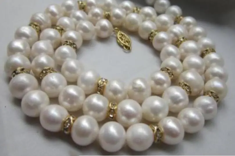 

14k/20 gold Striking AAA 9-10mm real natural south sea white pearl necklace 22