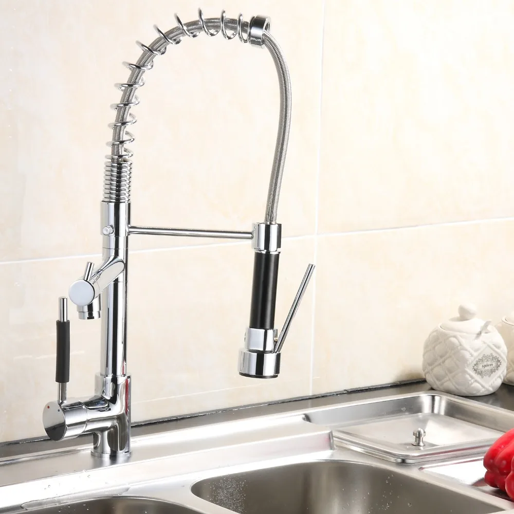 Free Shipping Torneira Cozinha.Polished Chrome Brass Spouts Swivel&Pull