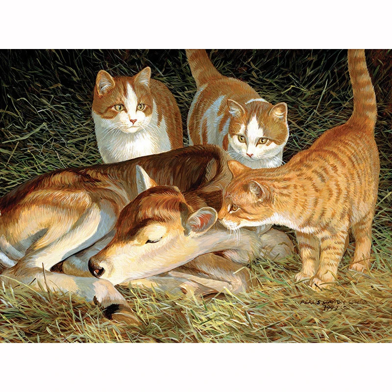Full Drill Square Diamond Painting Animal 5D DIY Embroidery Deer &amp Cats Home Decoration Picture Of Rhinestone | Дом и сад