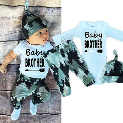 

Newborn Baby Boy Girl Long Sleeve Tops +Long Pants Hat 3PCS Outfits Set Clothes Baby Clothing