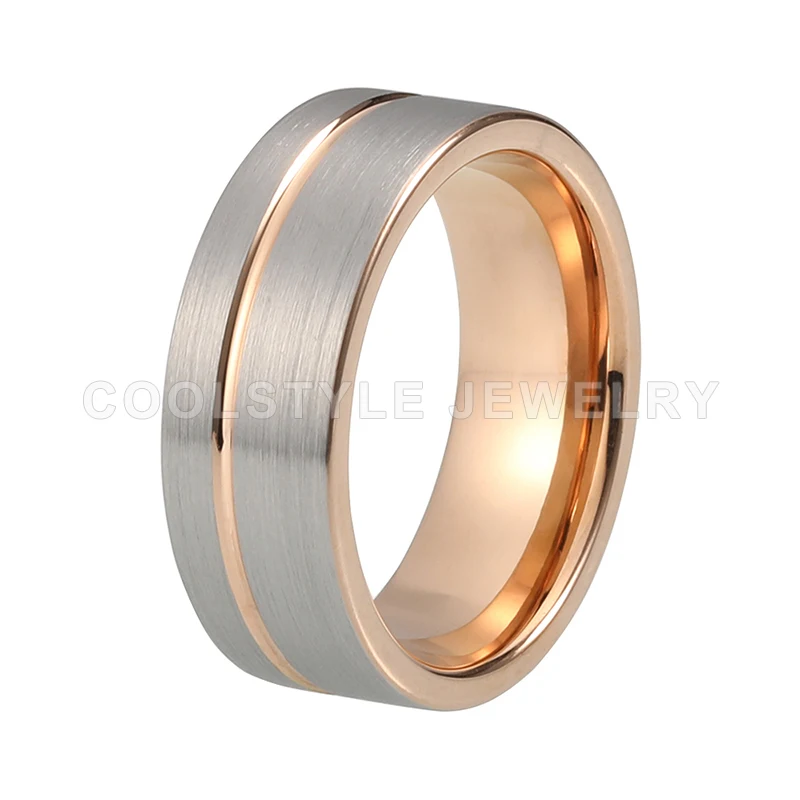 Розовое золото обручальное кольцо из карбида вольфрама кольцо для мужчин и женщин ширина 8 мм со смещенным желобком и удобной посадкой