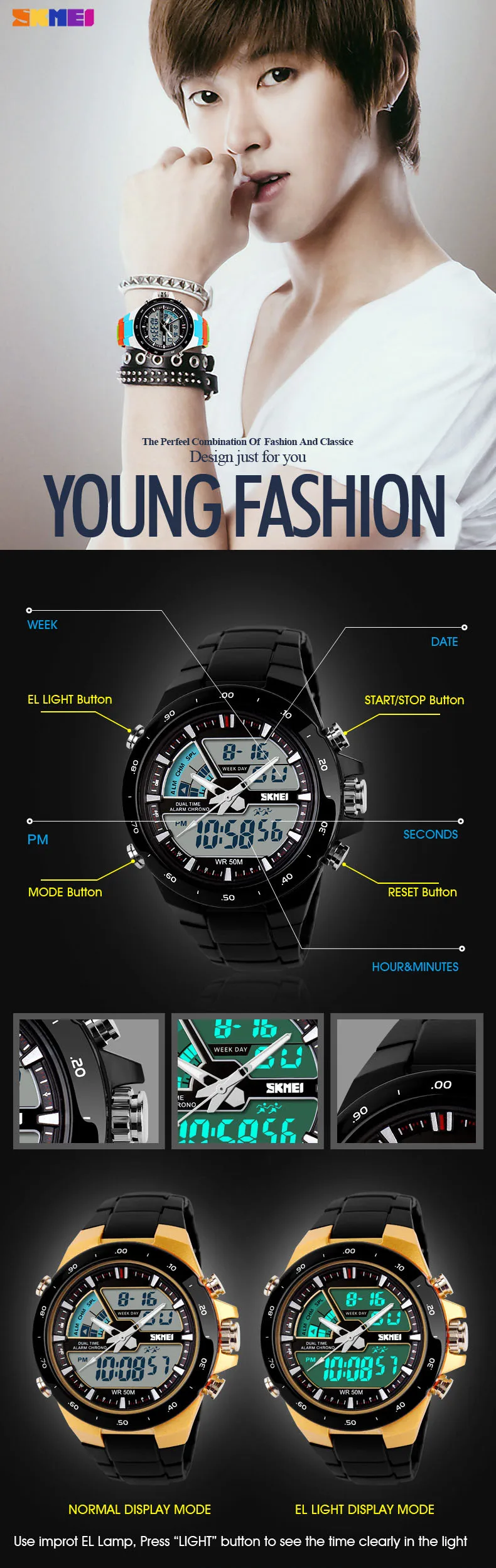 SKMEI Брендовые мужские водонепроницаемые спортивные часы модные повседневные часы Цифровые кварцевые Военные многофункциональные наручные часы 1016