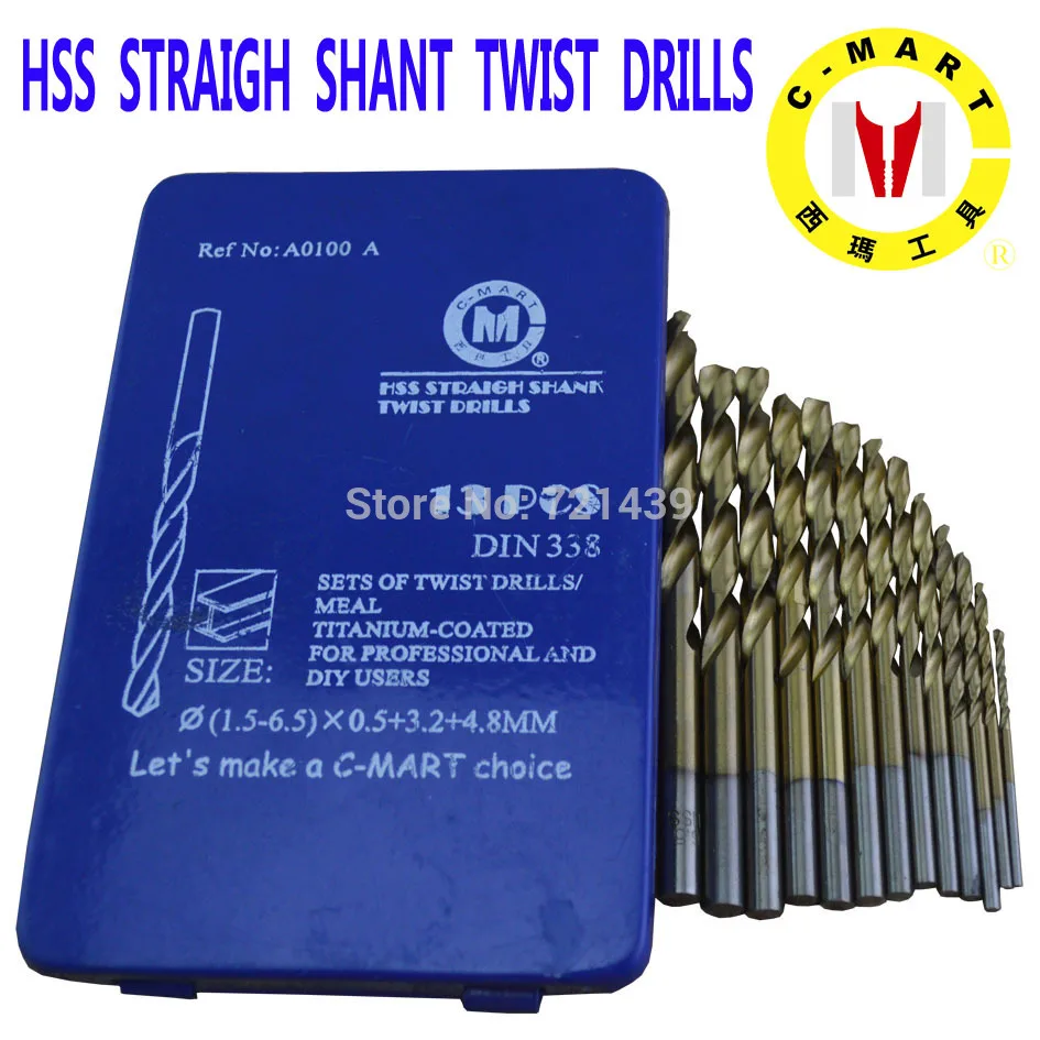 C-MART tools 13 pcs Cobalt HSS twist drill bits set metal drilling DIY 1.5mm - 6.5mm jobber bit for stainless steel | Инструменты