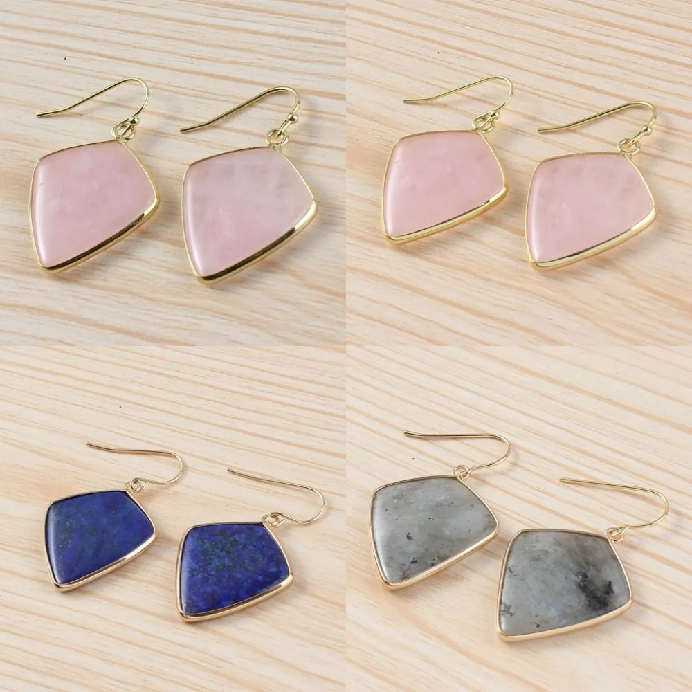 

Kradt-beads Light Yellow Gold Color Pink Quartz Lapis Lazuli Arrow Earrings For Women Labradorite Jewelry