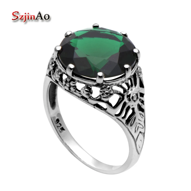 

Szjinao Wholesale Fashion Sterling Silver Jewelry Victoria Green Emerald Wedding Ring 925 Sterling Silver Rings for Women
