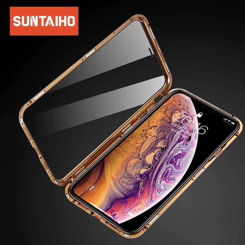 

Suntaiho Magnetic Case for iPhone XS case XS Max Dual Tempered Glass Magnet Adsorption Case for iPhone 8 Plus glass 7 XR Cover