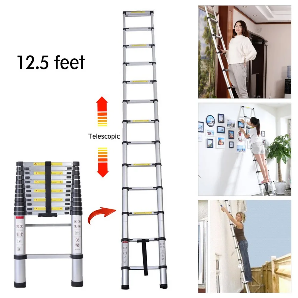 8.5FT-14.5FT отличное качество Складной подняться Алюминий телескопическая лестница-стремянка многоцелевой Нескользящие стремянка