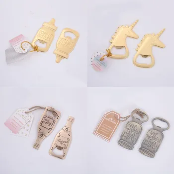 

50PCS/LOT Bridal Shower Party favor and Baby Shower Door Gifts Mason Jar Poppin Baby Bottle Unicon Champagne Bottle Opener