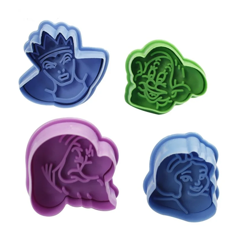 

NEW 4pcs/set cake Decorating tools Fondant Cake Cookie Mold Snow White Princess Dwarf Queen Plunger Cutter