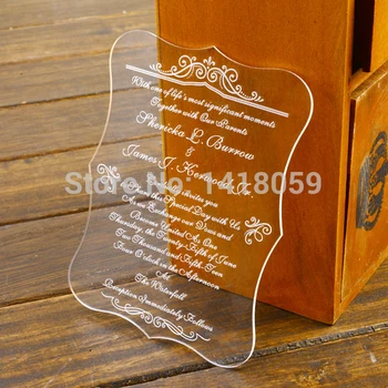 

100 Sets Personalized Elegant Clear Wedding Invitation Cards With Paper Boxes,Free custom words on the acrylic