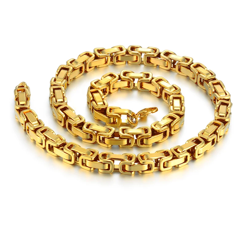 Buy 22" 26" 28" Men Byzantine Chain 8MM Gold Color