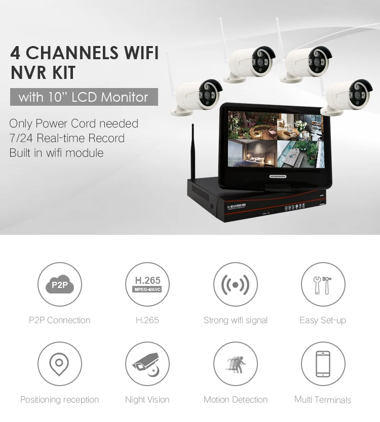 4CH 960 P H.265 Беспроводной NVR видеокамера с Wi-Fi Системы 12 "монитор WIFI NVR наборы наружного видеонаблюдения IP Камера системы видеонаблюдения