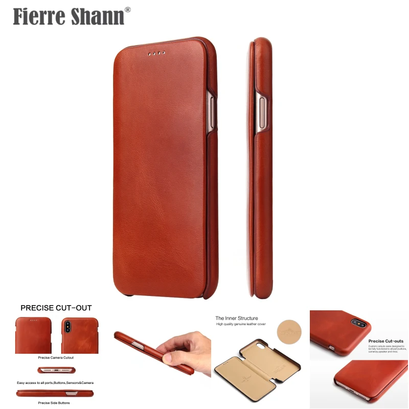 

Fierre Shann Super Luxury Genuine Leather Case For iPhone X XR XS Max 6 6S 7 8 S plus 7plus 8plus Flip Phone Cases Cover Shell