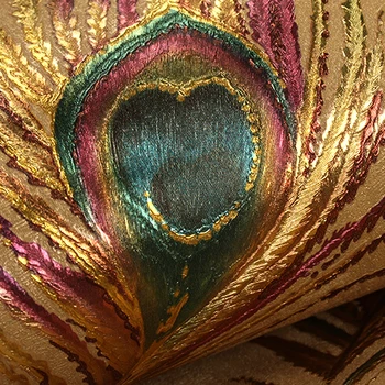 

Retro peacock feathers mural wall paper Luxury golden 3D embossed gold foil wallpaper roll Living room bedroom wallpaper