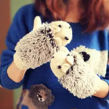 Женские зимние варежки «ежики» теплые вязаные крючком наручные Мультяшные животные варежки без пальцев толстые теплые меховые перчатки подарки