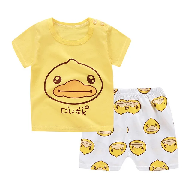 

2pcs baby clothing set bebe cartoon cotton tshirt short sleeve top and shorts baby summer set infant boy girl clothes 12 colors