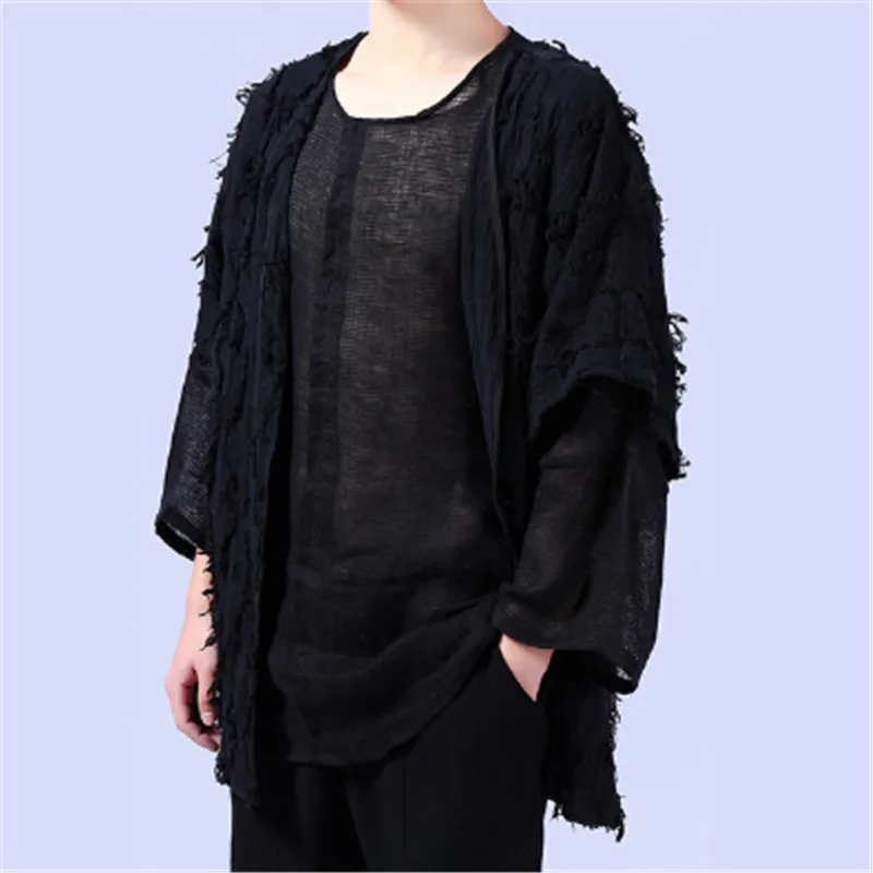 Summer Spring Veste Blue Lâche Courtes Livraison 2017 Hommes Manches black Cardigan De New Style Gratuite Linge Chine Manteau Mâle wtaICaqFx