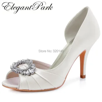 

Women wedding Shoes Ivory Mint Peep Toe High Heel Rhinestones Bride Ladies Satin Prom Evening Party Bridal Pumps HP1710 Wine Red