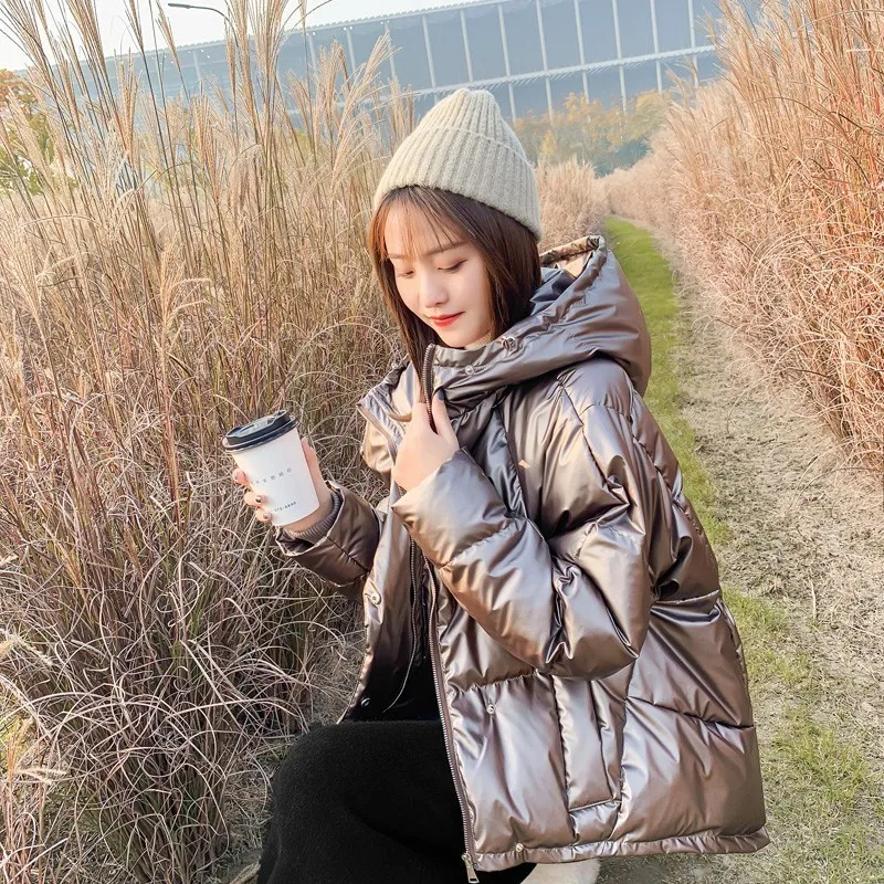 ZURICHOUSE Зимний пуховик для женщин s Глянцевая куртка с капюшоном большой размер зимняя теплая Толстая парка Свободное пальто зимняя женская куртка