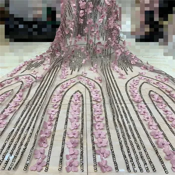 

Madison Latest Design Beaded Coral African Lace Fabric With Flower Nigerian Lace Fabric For Women Hot Selling French Lace Fabric