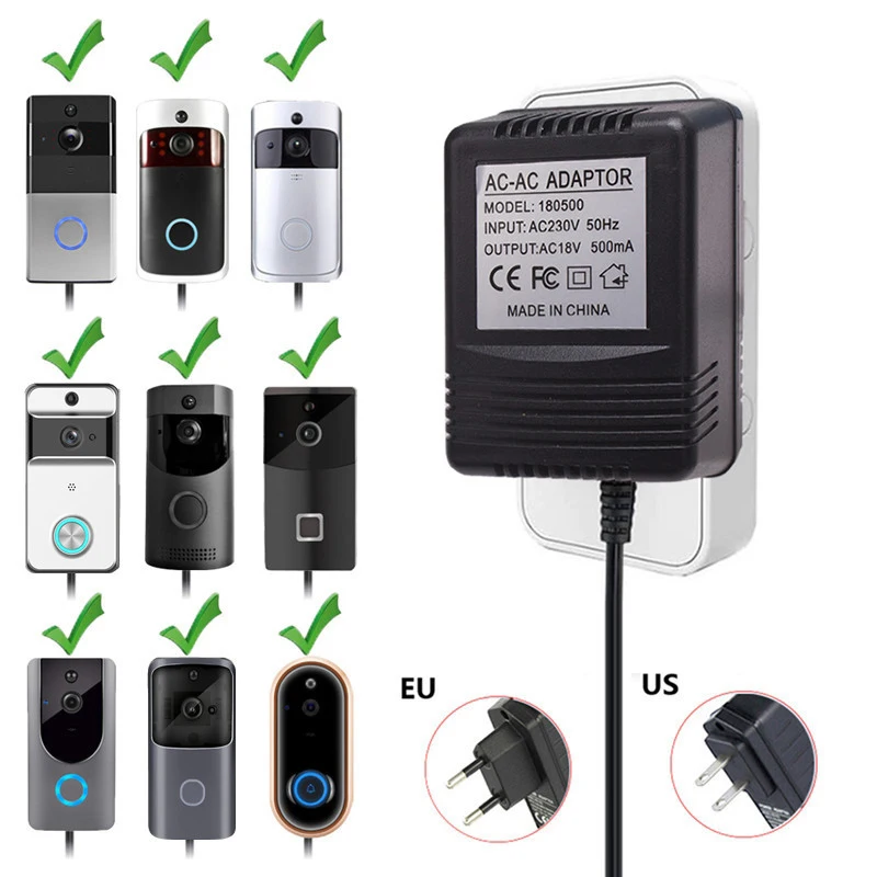 US UK EU Plug 18V AC Transformer Charger for Wifi Wireless Doorbell Camera Power Adapter IP Video Intercom Ring 110V-240V | Безопасность