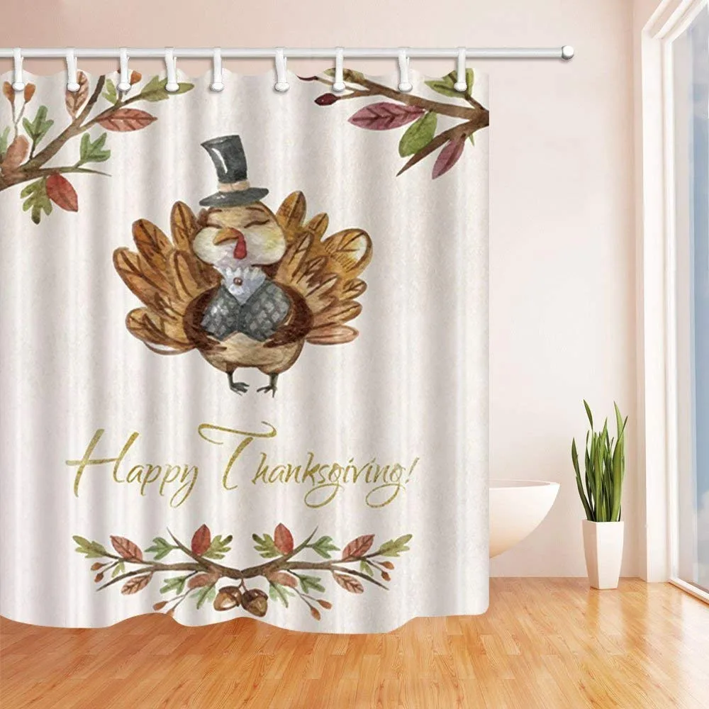 Thanksgiving Shower Curtains For Bathroom, Western Festival Turkey