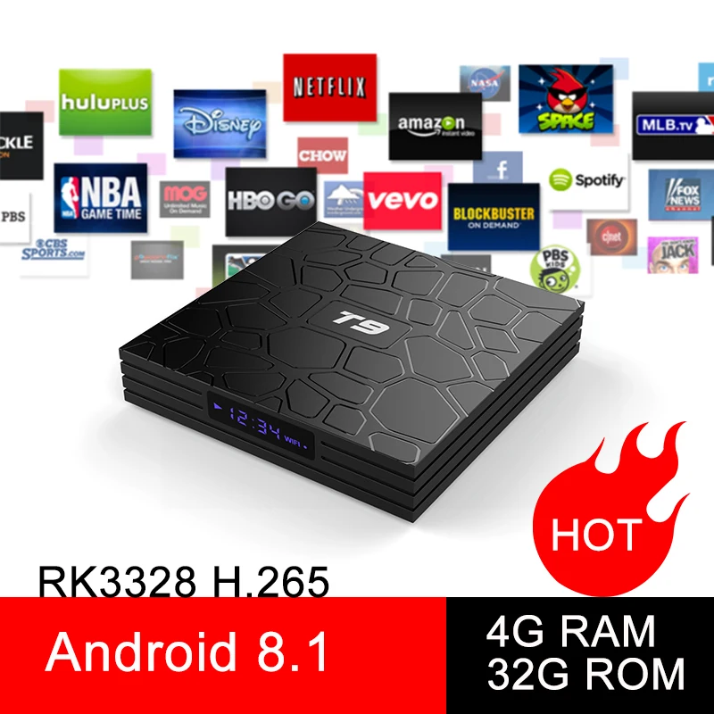 

T9 Newest Android 9.0 TV Box 4G 32G DDR3 RK3328 Quad Core USB 3.0 Smart 4K 3D Set Top Box 2.4G/5G Dual WIFI Bluetooth