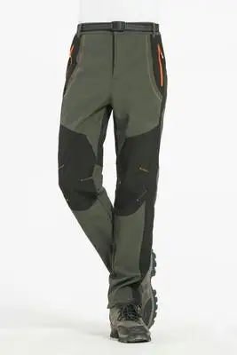 Мужские уличные походные брюки мужские флисовые лоскутные брюки мужские лыжные брюки ветрозащитные зимние теплые с поясом - Цвет: Army Green